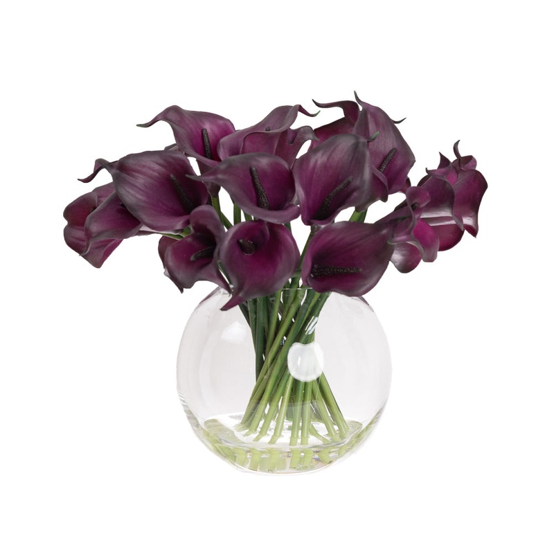 Real Touch Plume Black Calla Lily 27cm Artificial Faux Plant Flower Decorative In Fishbowl Vase