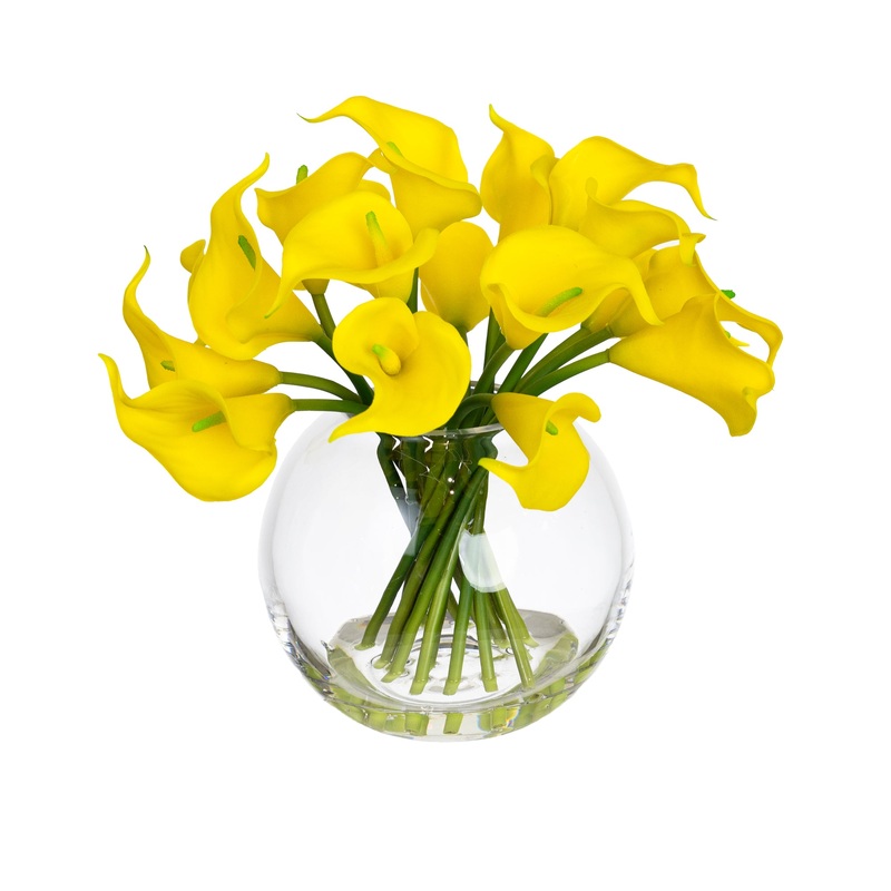 Real Touch Yellow Calla Lily 27cm Artificial Faux Plant Flower Decorative In Fishbowl Vase