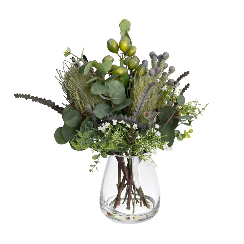 45cm Gumnut Native Artificial Plant Arrangement Decorative In Glass - Multi Color