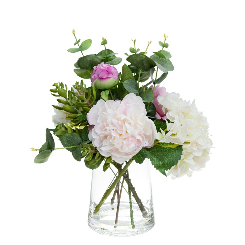Hydrangea Artificial Plant Decorative Mixed Arrangement 43cm In Glass - Multi Color