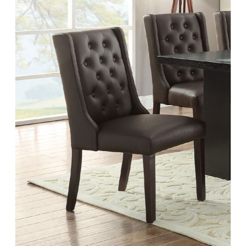 Button Tufted Royal Dining Chair, Set Of 2, Dark Brown By Benzara