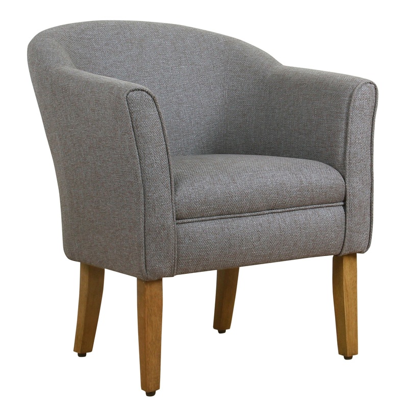 Fabric Upholstered Wooden Accent Chair With Barrel Style Back, Gray And Brown By Benzara
