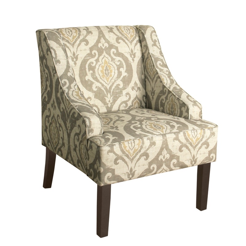 Fabric Upholstered Wooden Accent Chair With Damask Pattern Design, Multicolor By Benzara