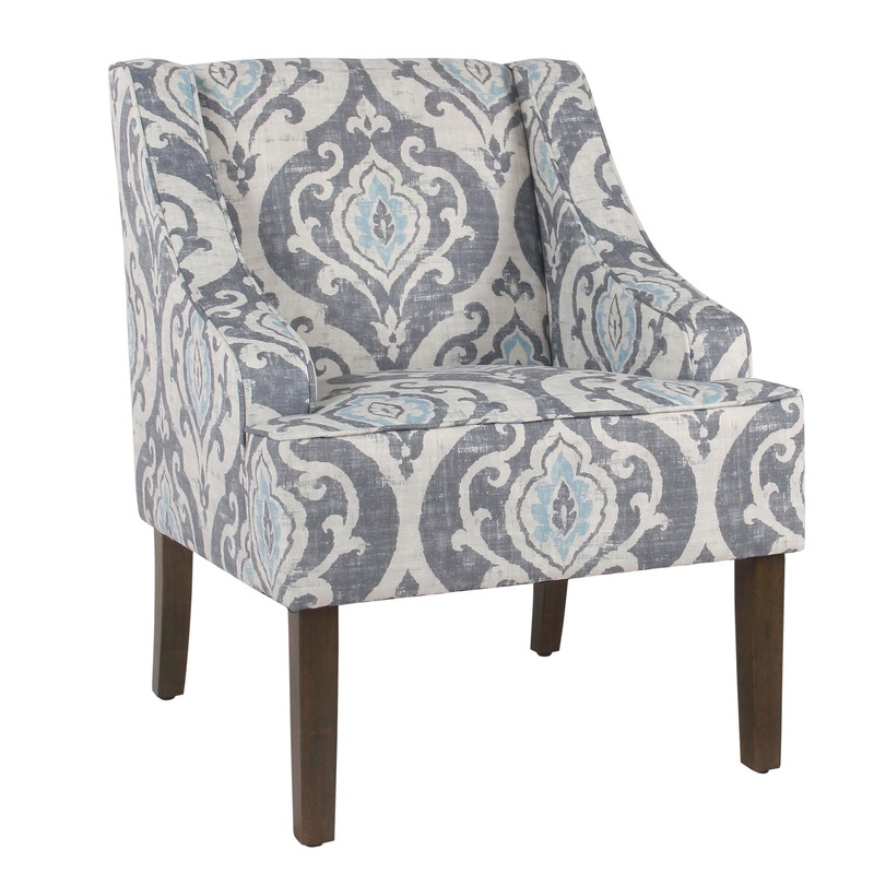 Fabric Upholstered Wooden Accent Chair With Swooping Armrests And Damask Pattern Design, Multicolor By Benzara