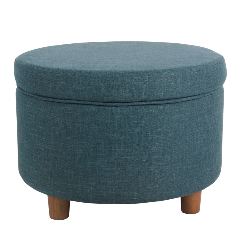 Fabric Upholstered Wooden Ottoman With Lift Off Lid Storage, Teal Blue By Benzara
