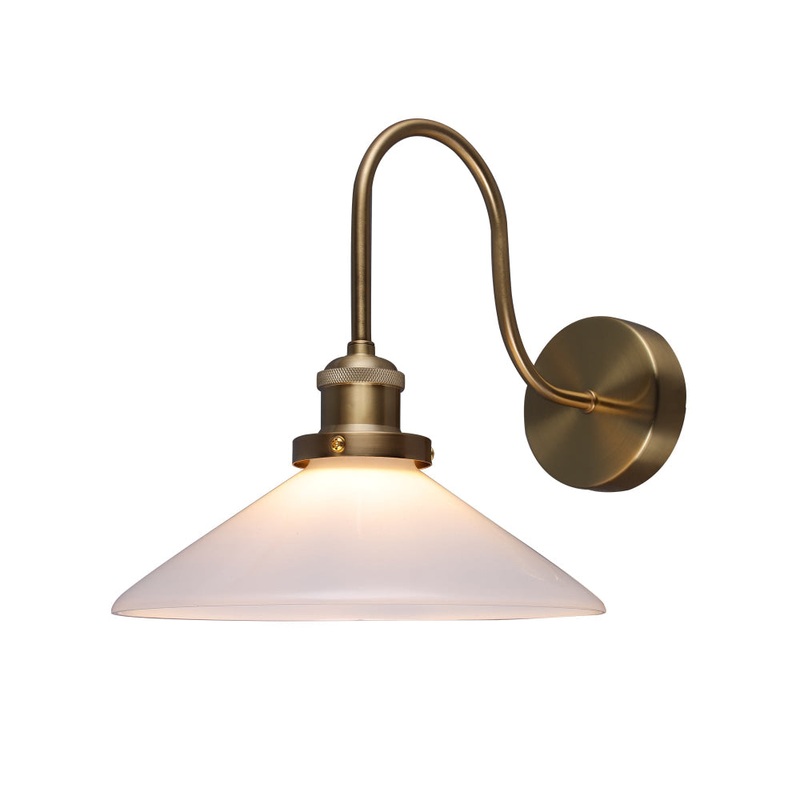 Famelis Vintage Mid Cenruty Glass Wall Light Lamp White/Brass