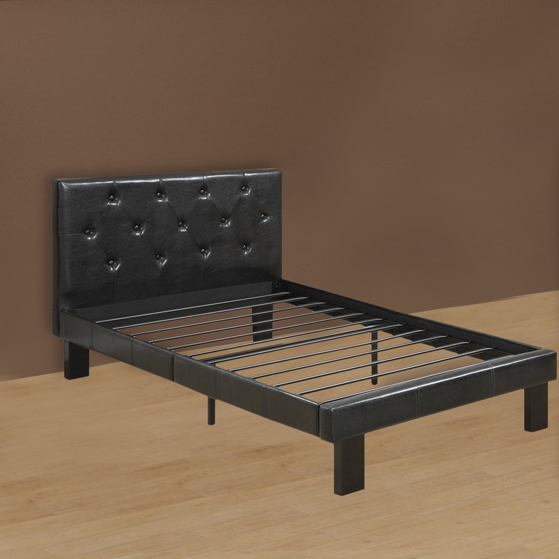 Faux Leather Upholstered Full Size Bed With Tufted Headboard, Black By Benzara