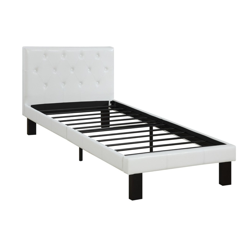 Faux Leather Upholstered Twin Size Bed With Tufted Headboard, White By Benzara