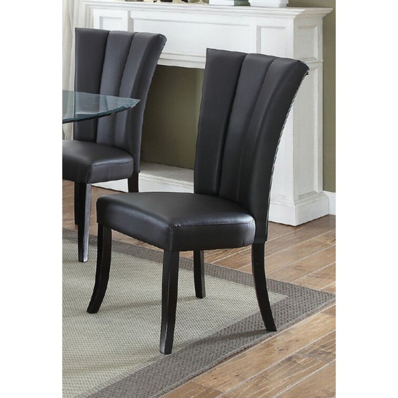 Leather Upholstered Dining Chair In Poplar Wood, Set Of 2,Black By Benzara