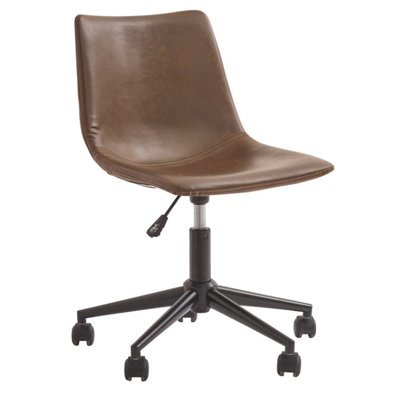 Metal Swivel Chair With Faux Leather Upholstery And Adjustable Seat, Brown And Black By Benzara