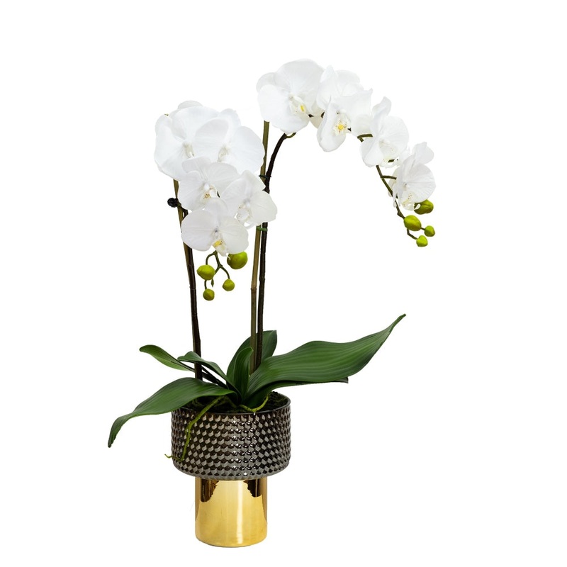 Orchid 60cm Artificial Plant Flower Arrangement Decorative In Black/Gold Pedestal Bowl