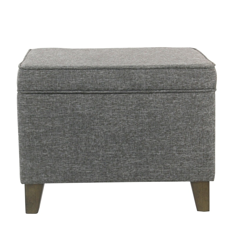 Rectangular Fabric Upholstered Wooden Ottoman With Lift Top Storage, Gray By Benzara