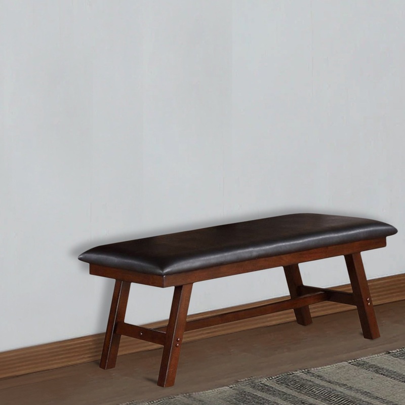 Rubber Wood Bench With Faux Leather Upholstery Large Brown By Benzara