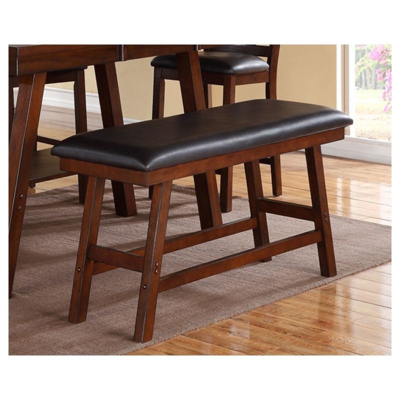 Rubber Wood Bench With Faux Leather Upholstery Small Brown By Benzara