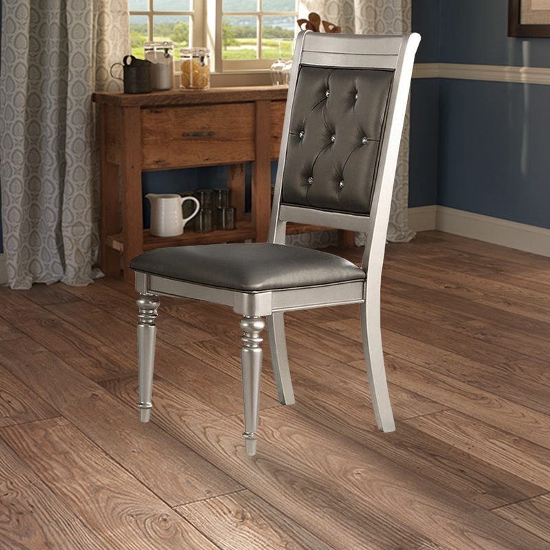 Rubber Wood Dining Chair With Diamond Tufted Back, Set Of 2,Gray By Benzara