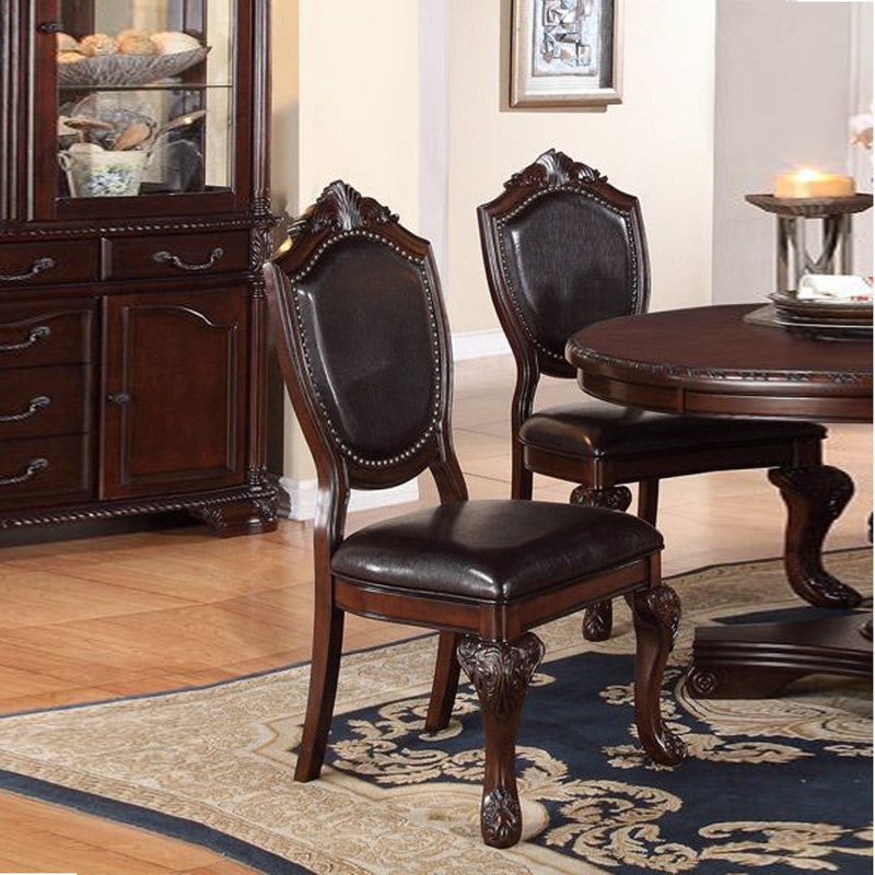 Rubber Wood Dining Chair With Faux Leather Upholstery , Set Of 2,Brown By Benzara