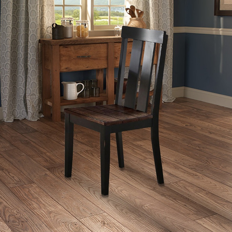 Rubber Wood Dining Chair With Slatted Back, Set Of 2, Brown And Black By Benzara