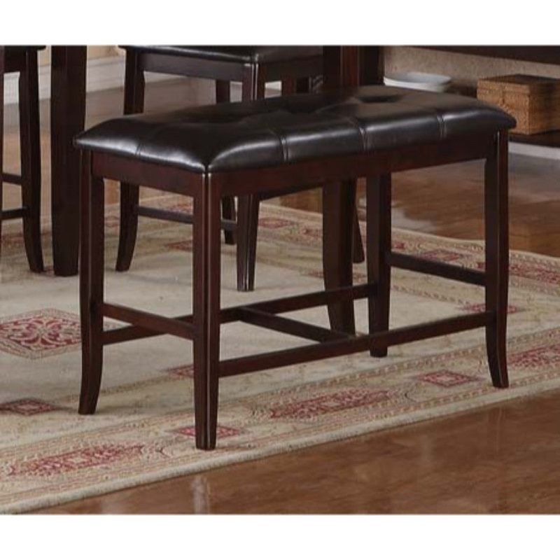 Rubber Wood High Bench With Tufted Upholstery Brown By Benzara