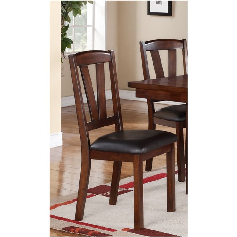 Solid Wood Leather Seat Side Chair Brown Set Of 2 By Benzara