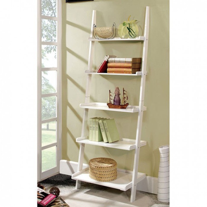Stylized Contemporary 5 Tier Ladder Shelf, White By Benzara