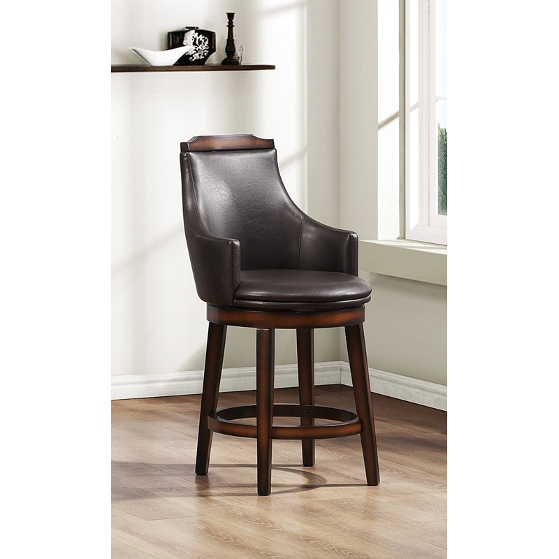 Wood & Leather Counter Height Chair With Swivel Mechanism, Brown & Black, Set Of 2 By Benzara