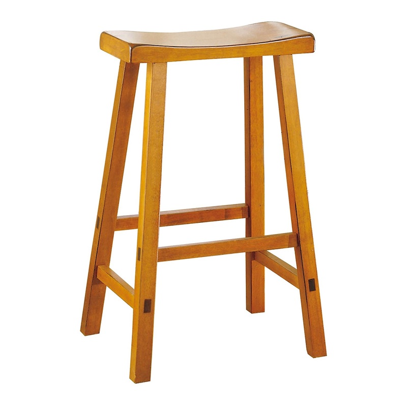 Wooden 29" Counter Height Stool With Saddle Seat, Oak Brown, Set Of 2 By Benzara