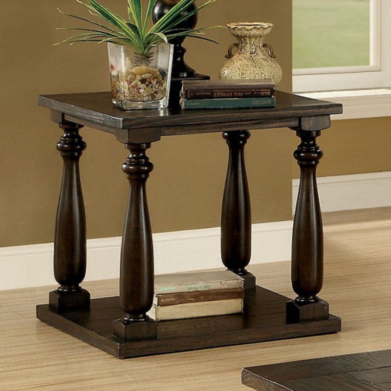 Wooden End Table With Open Shelf, Dark Walnut Brown By Benzara