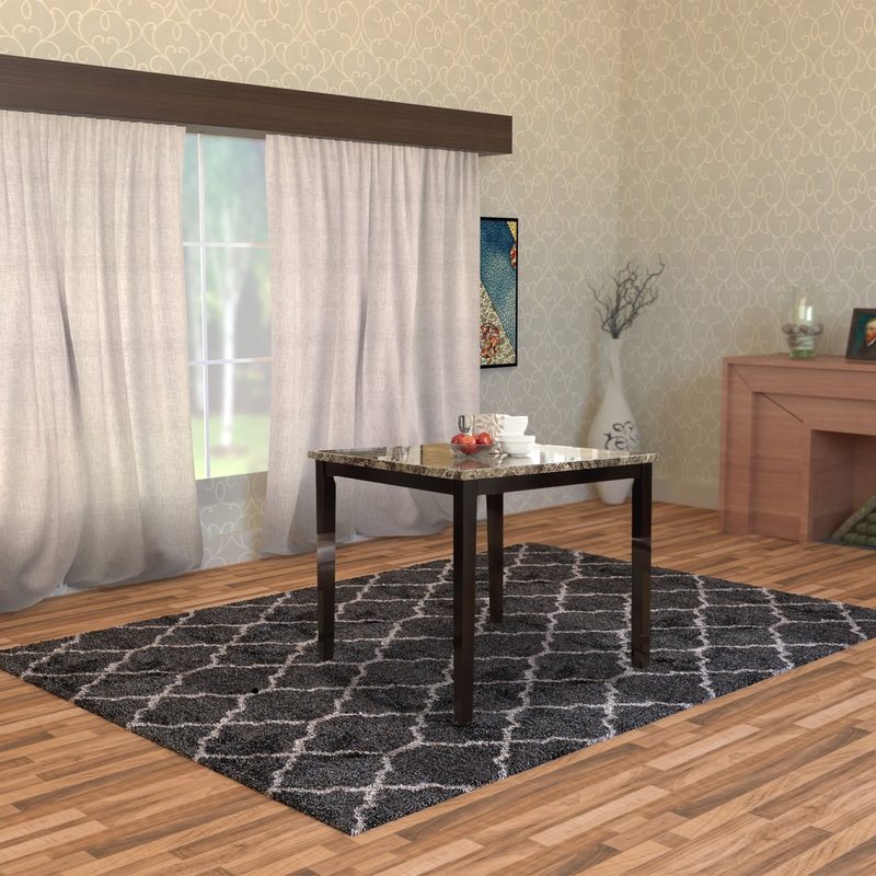 Wooden High Table Faux Marble Top, Brown By Benzara