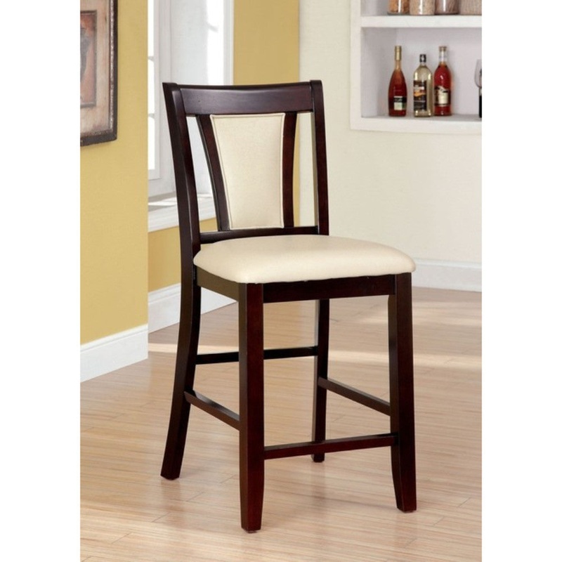 Wooden Side Chair With Padded Ivory Seat & Back, Pack Of 2, Cherry Brown By Benzara