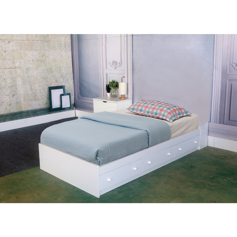 3 Drawer Contemporary Wooden Twin Chest Bed White By Benzara