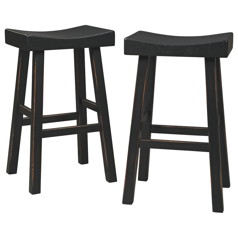 31 Inch Wooden Saddle Stool With Angular Legs Set Of 2 Black By Benzara