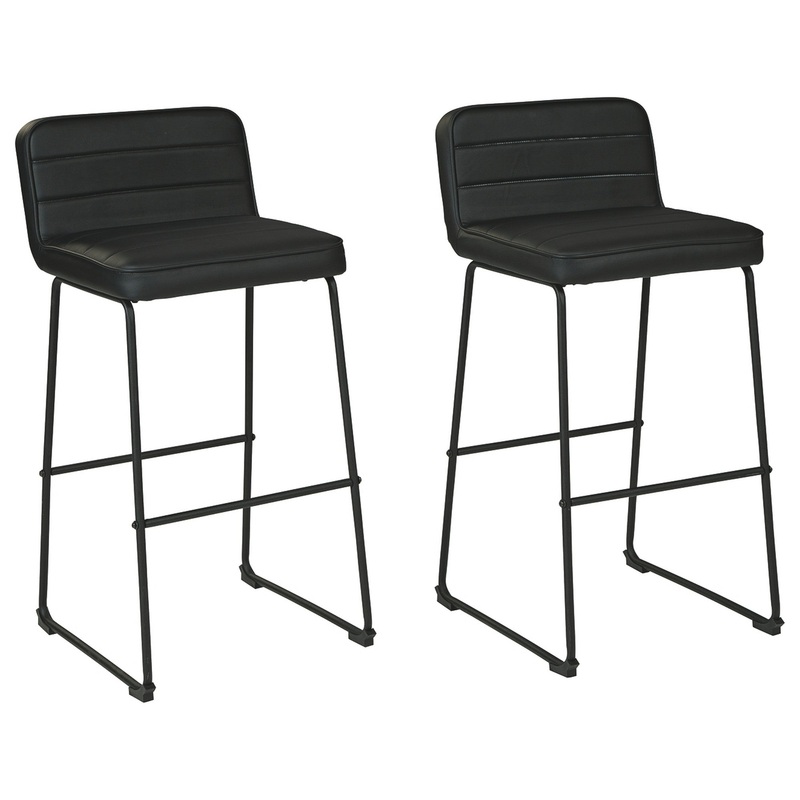 40 Inch Channel Stitched Leatherette Barstool With Sled BaseSet Of 2Black By Benzara