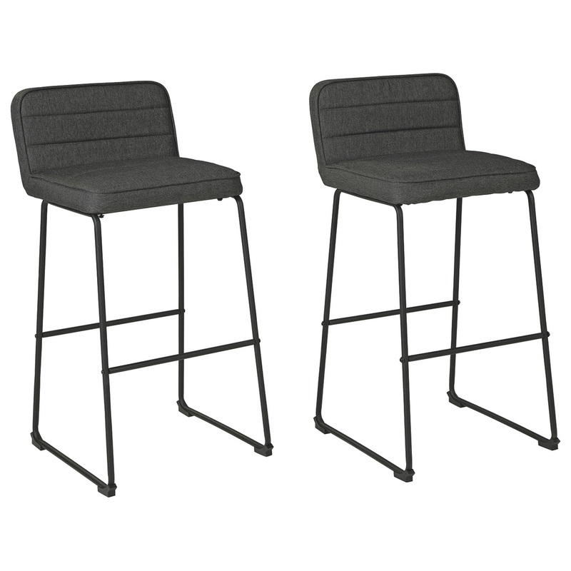 40 Inch Channel Stitched Low Fabric Barstool With Sled Base Set Of 2 Gray By Benzara