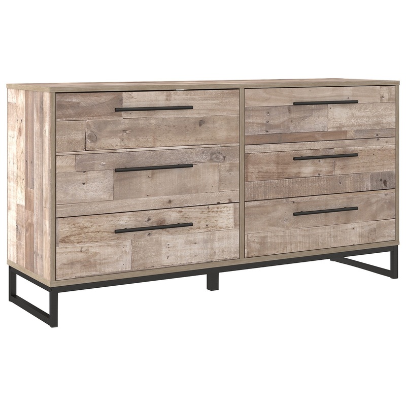 6 Drawer Wooden Dresser With Metal Legs Washed Brown And Black By Benzara