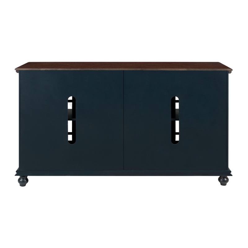 63 Inch Traditional Wooden Tv Stand With Turned Leg Brown And Blue By Benzara