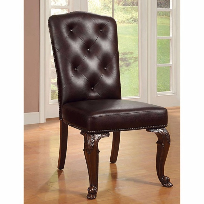 Bellagio Side Chair With Leather Upholstery, Brown Cherry, Set Of 2 By Benzara