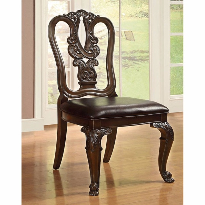 Bellagio Traditional Wooden Carving Side Chair, Set Of 2 By Benzara