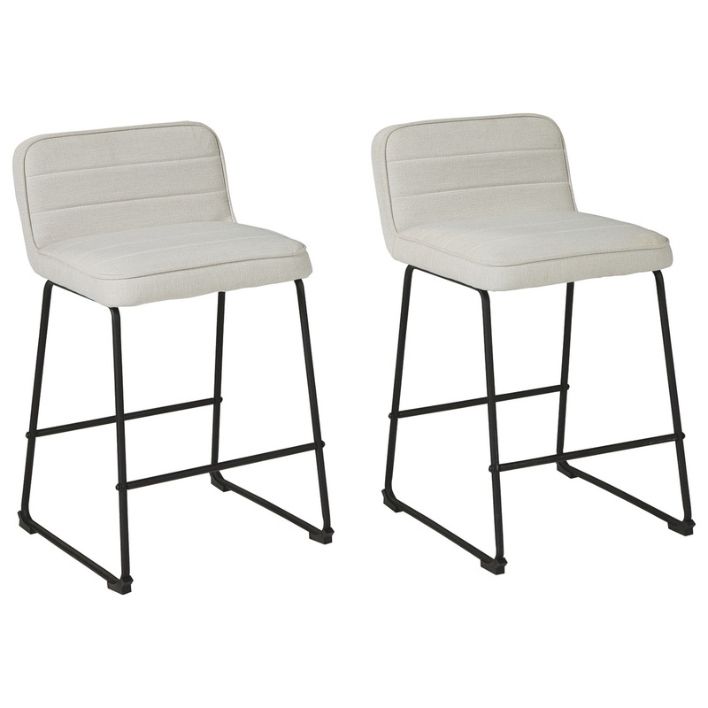 Channel Stitched Low Back Fabric Barstool With Sled Base Set Of 2 White By Benzara