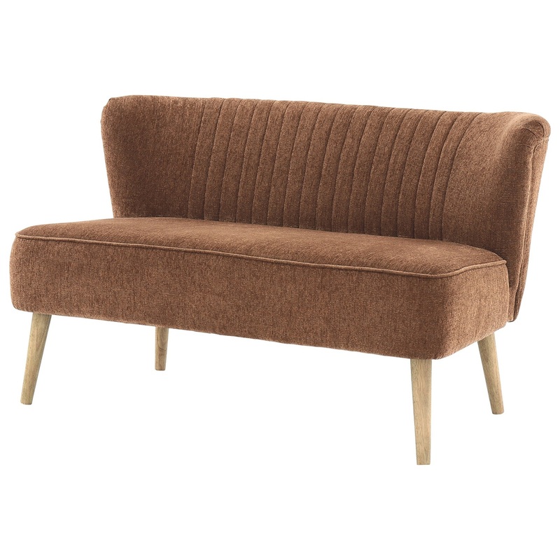 Curved Channel Stitched Fabric Accent Bench With Wooden Legs Brown By Benzara