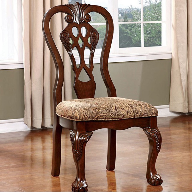 Elana Side Chair With Fabric, Brown Cherry Finish, Set Of 2 By Benzara