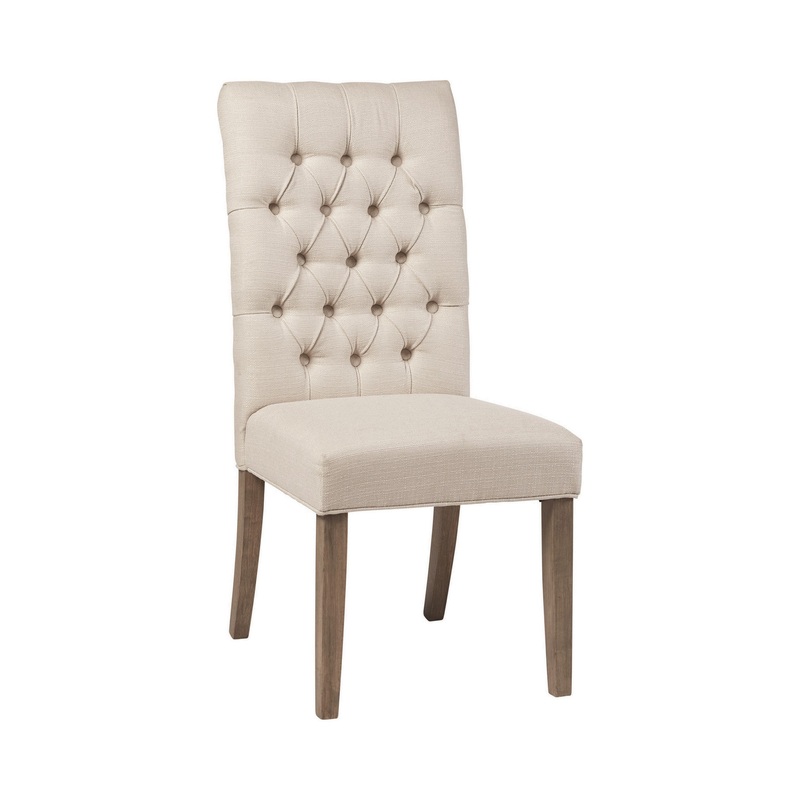 Fabric Dining Chair With Button Tufted Back Set Of 2 Beige By Benzara