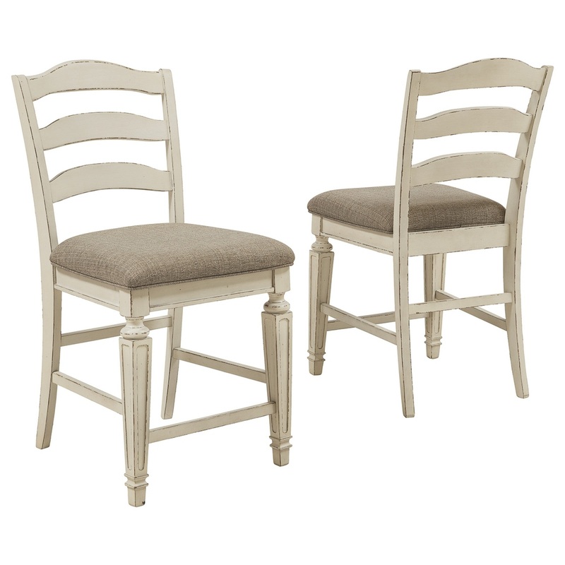 Fabric Upholstered Barstool With Ladder Back Set Of 2 White And Brown By Benzara
