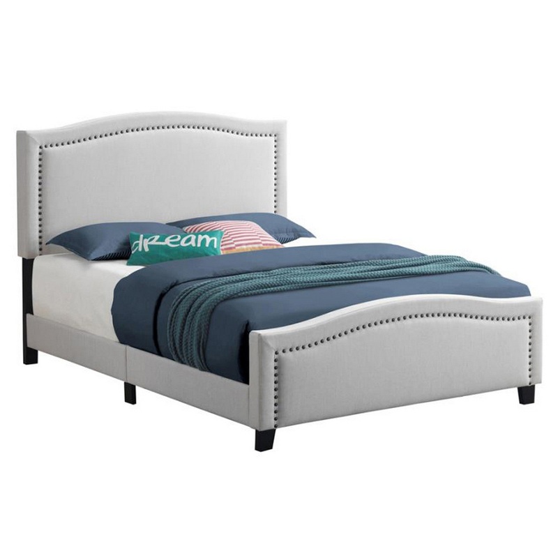 Fabric Upholstered Curved Design Queen Bed Beige By Benzara