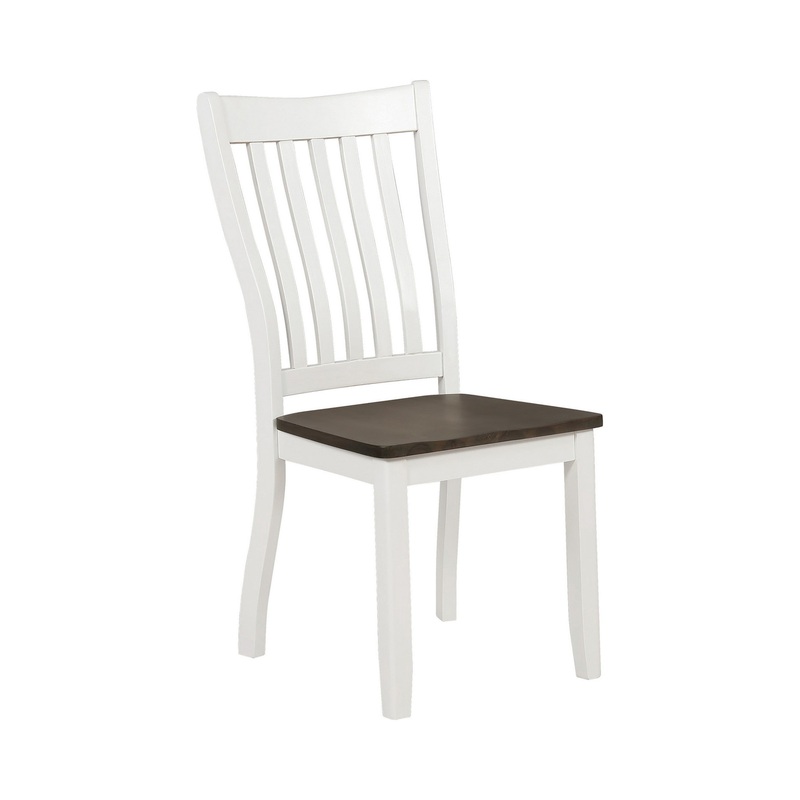 Farmhouse Wooden Dining Chair With Slatted Back Set Of 2 White And Brown By Benzara
