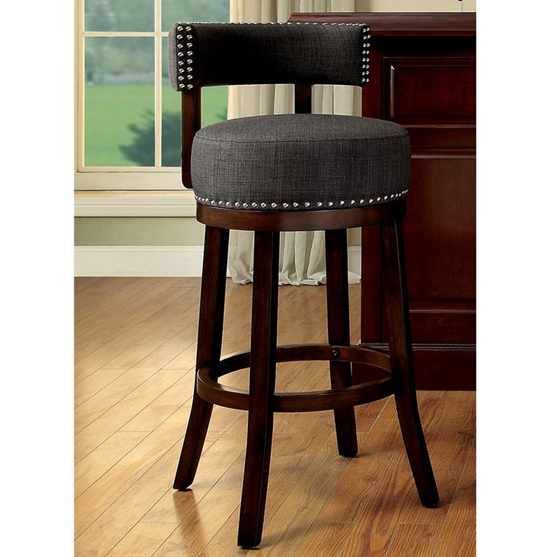 Lynsey 24"Barstool Withlinen Cushion, Gray Finish, Set Of 2 By Benzara