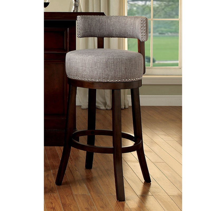 Lynsey 24"Barstool Withlinen Cushion, Light Gray Finish, Set Of 2 By Benzara