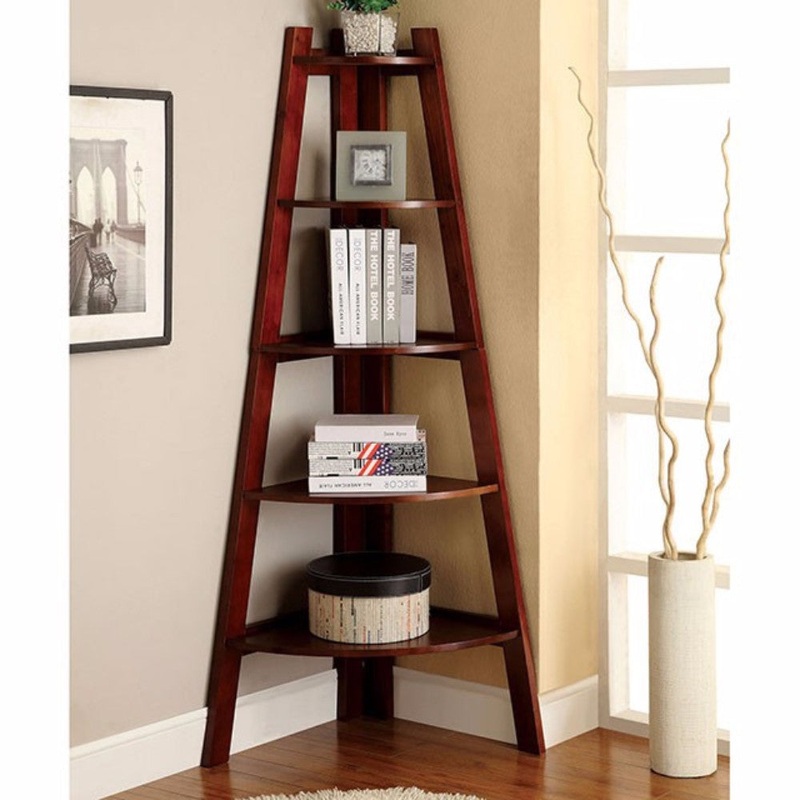 Lyss Contemporary Ladder Shelf In Cherry Finish By Benzara