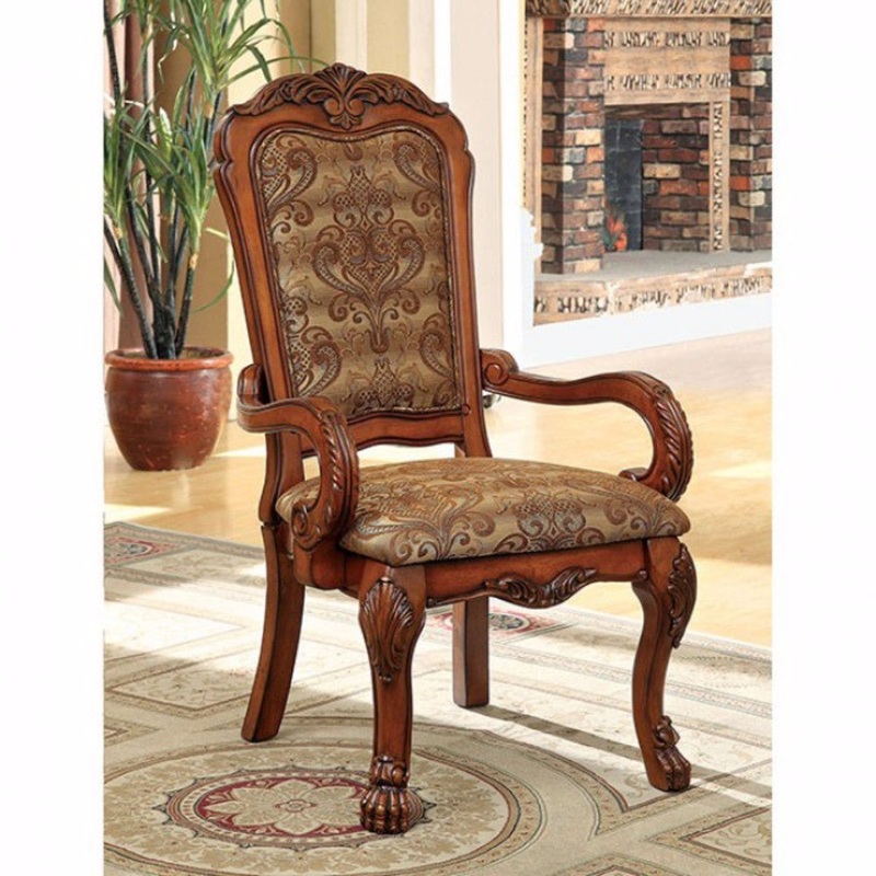 Medieve Arm Chair Seat - Cal Foam, Antique Oak Finish, Set Of Two By Benzara