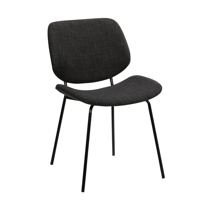 Metal Body Dining Chair With Curved Fabric Seat And Backrest Set Of 2Gray By Benzara