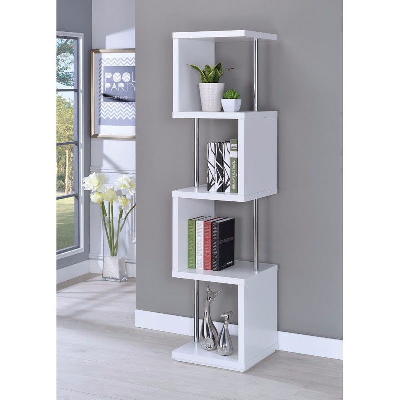 Modern Four Tier Wood And Metal  Bookcase, White By Benzara